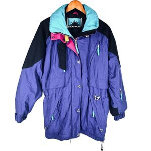 HAVOC Ski Jacket Colorblock Womens 14 Purple Black Teal 90's Zip Pockets